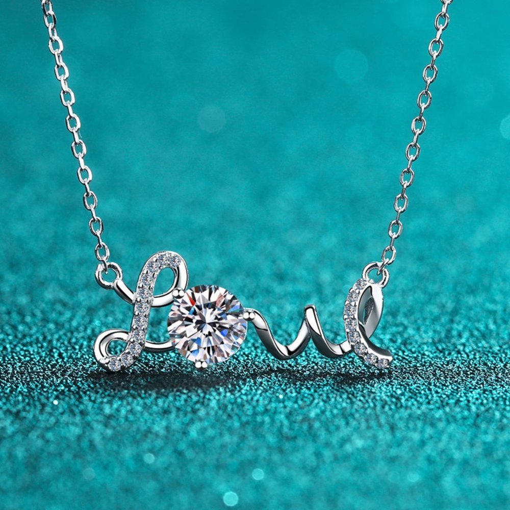 Certified 1ct. t.w. Diamond Moissanite Love Necklace NEW - Picture 3 of 9